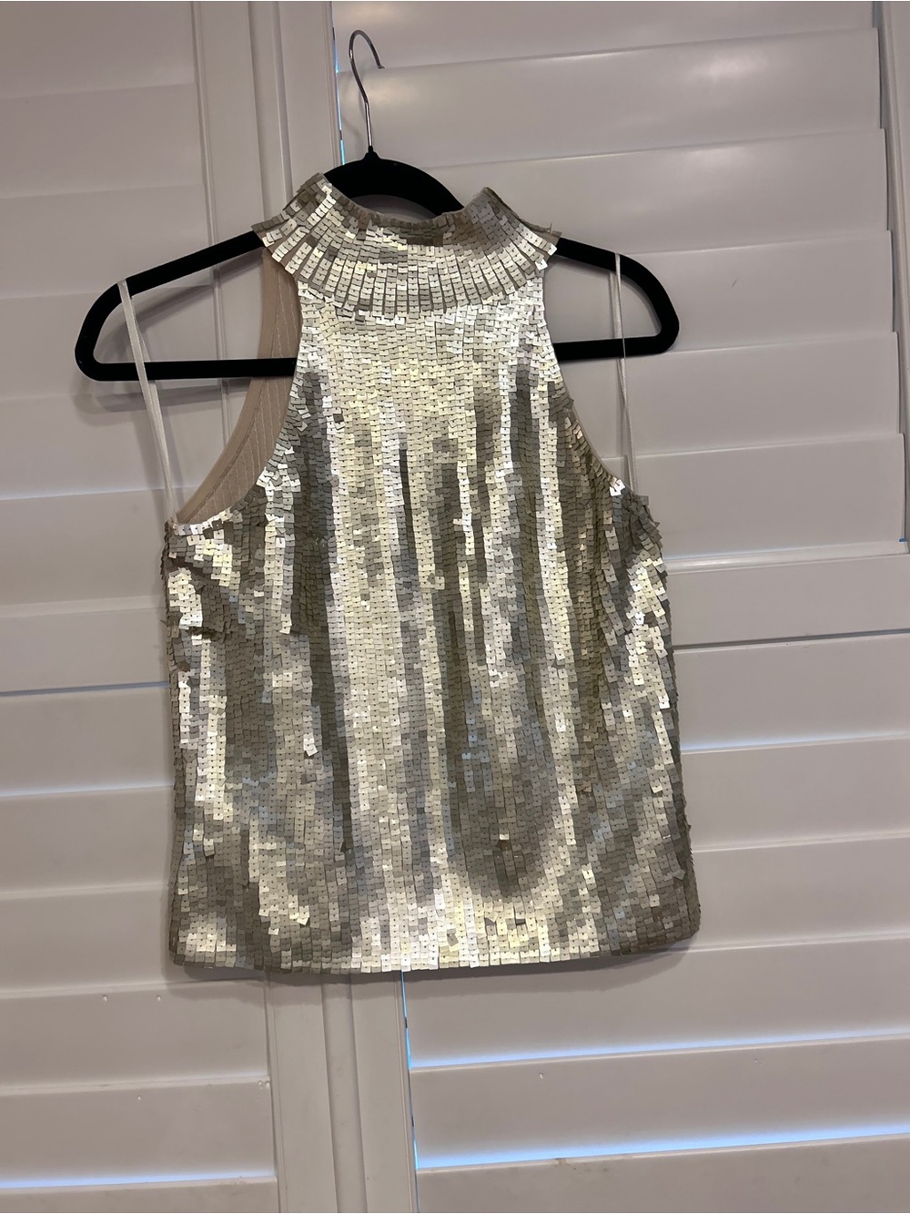 White House Black Market Sequin Knit Halter Top Gold Size Small